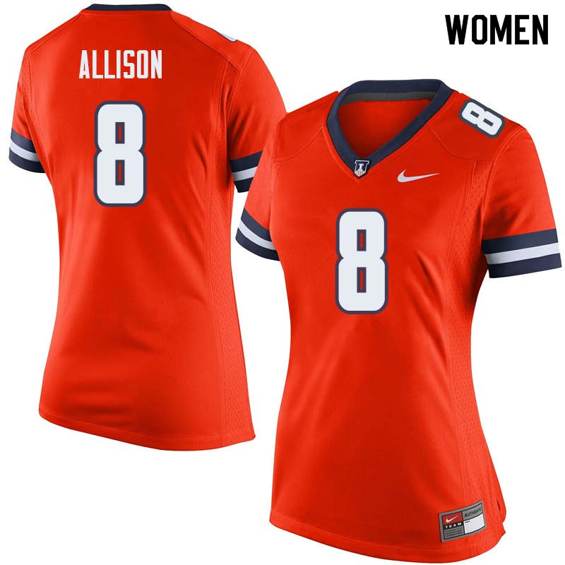 Women #8 Geronimo Allison Illinois Fighting Illini College Football Jerseys Sale-Orange